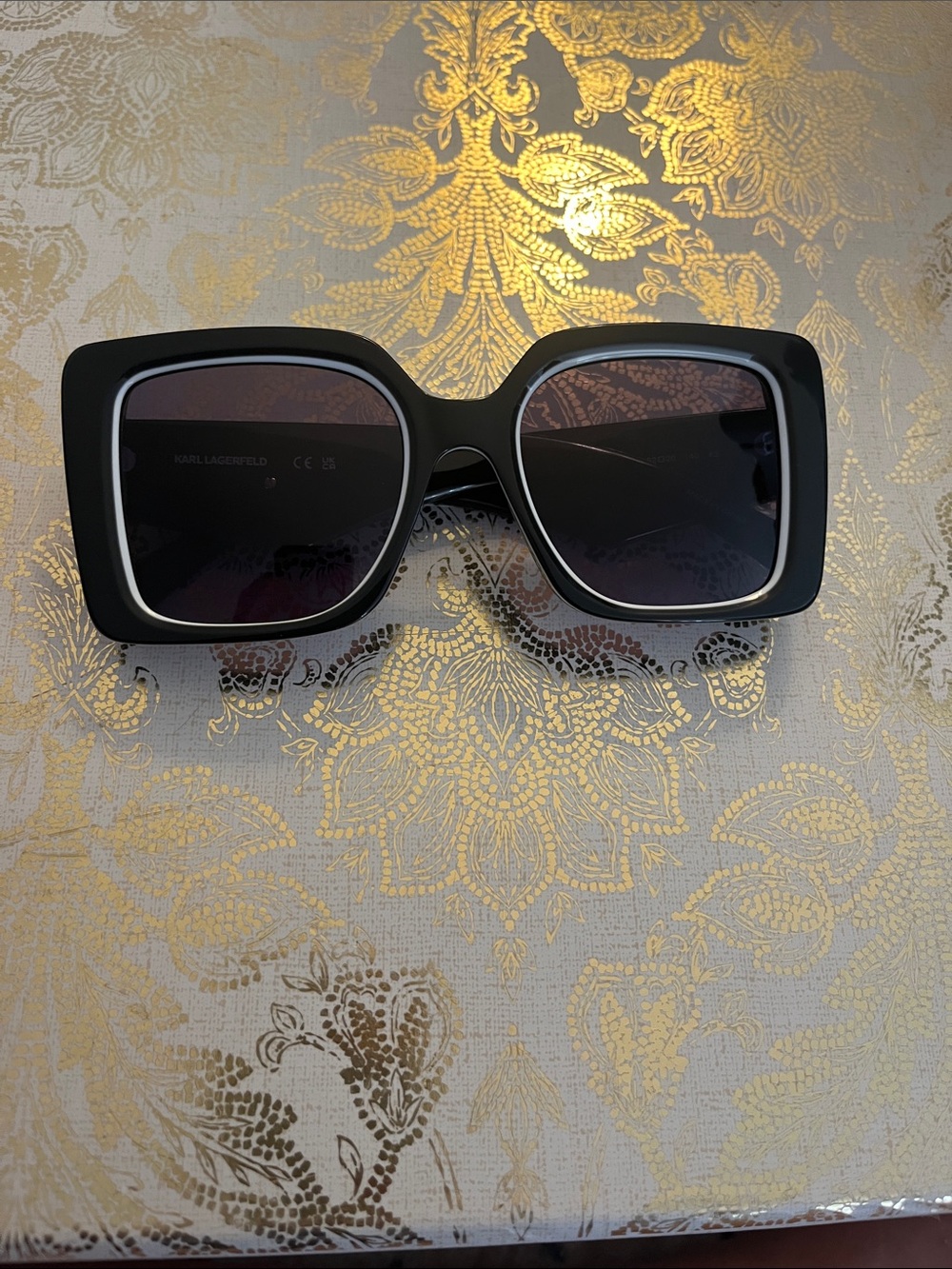 Karl Lagerfeld Black Square Sunglasses with Silver Trim, EUC